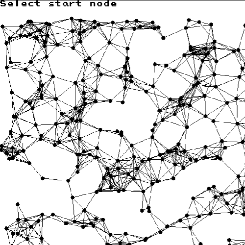 Ruutukaappaus sovelluksesta. Kuvassa graafi ja teksti "Select start node"